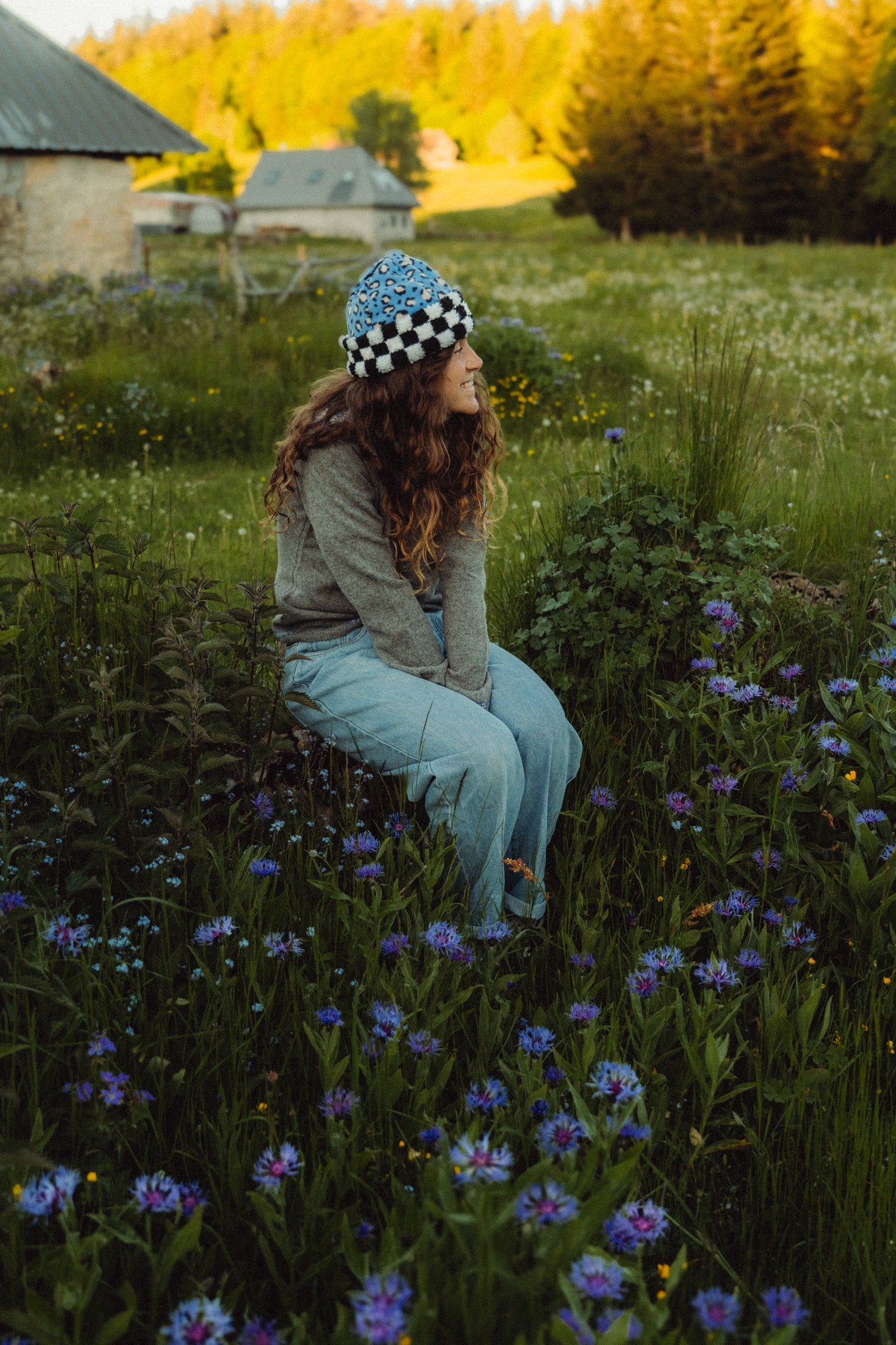 BONNET LEO BLEU x DAMIER