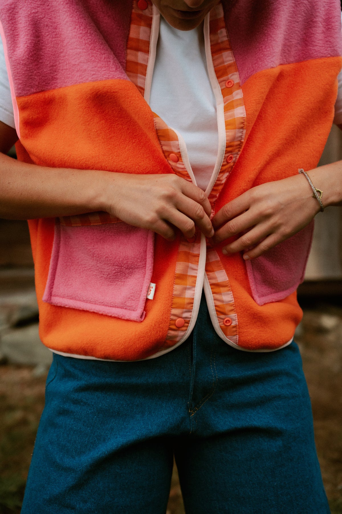 POLAIRE SANS MANCHE ROSE x ORANGE
