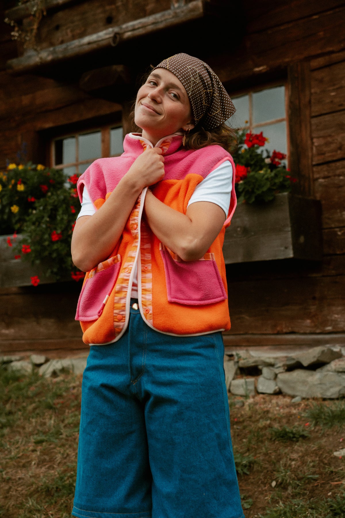 POLAIRE SANS MANCHE ROSE x ORANGE